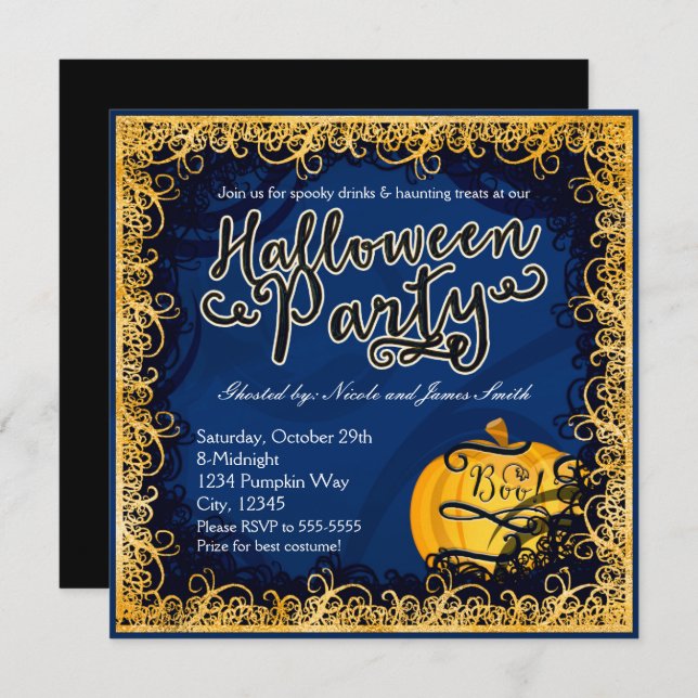 Halloween Party Fun Blue & Orange Invitations (Front/Back)