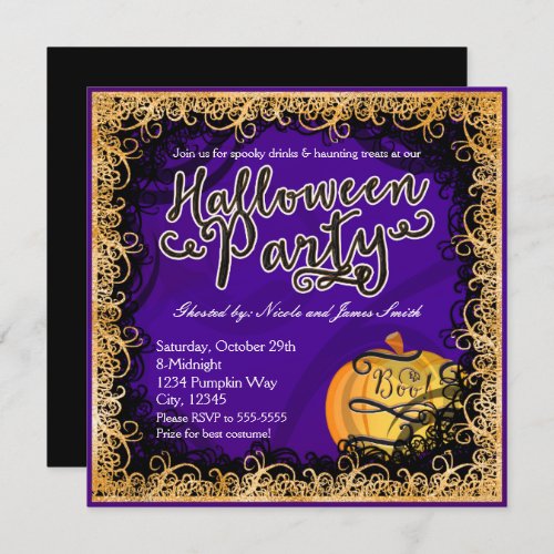 Halloween Party Fun Purple  Orange Invitations