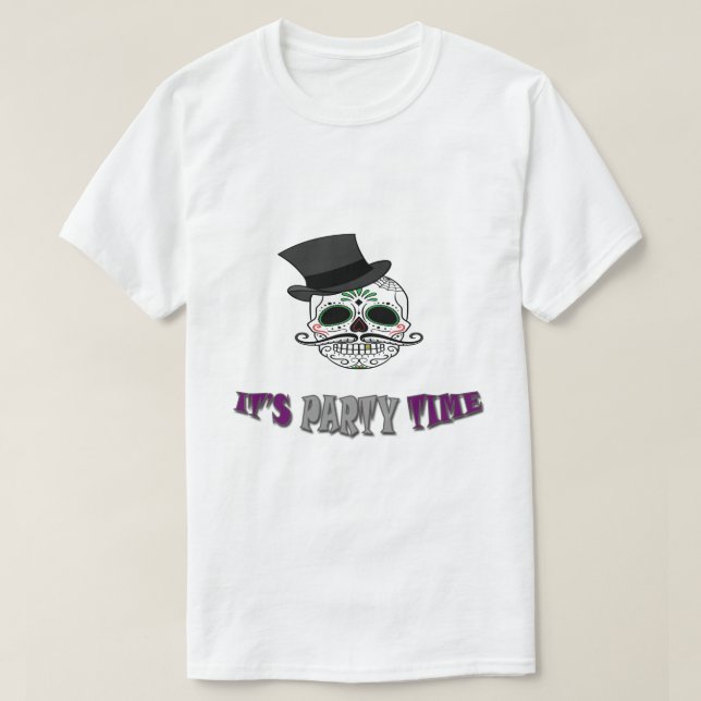 Halloween Party Funny Mustache Decorated Skull T-Shirt (Design Front)