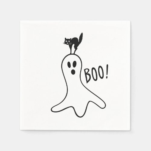 Halloween Party Ghost and Black Cat Cute Spooky Napkins