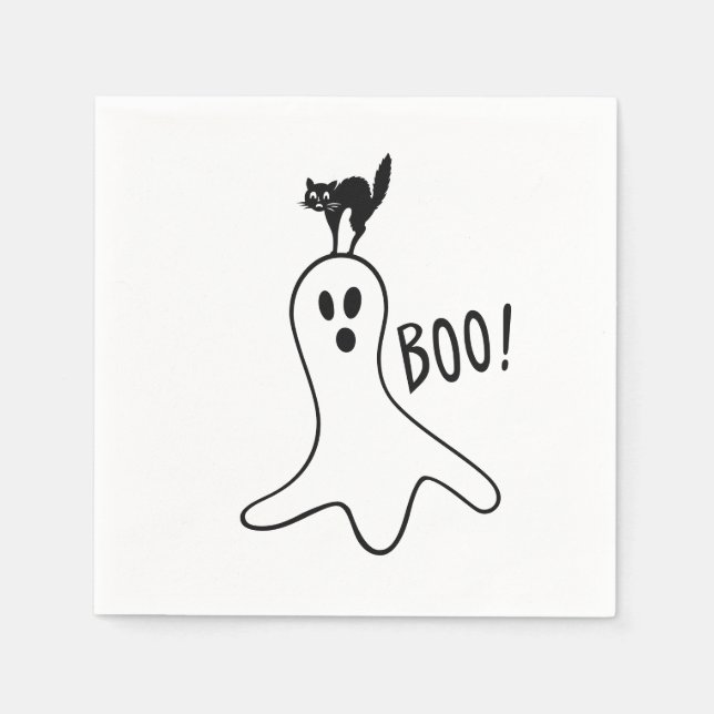 Halloween Party Ghost and Black Cat Cute Spooky Napkins (Front)