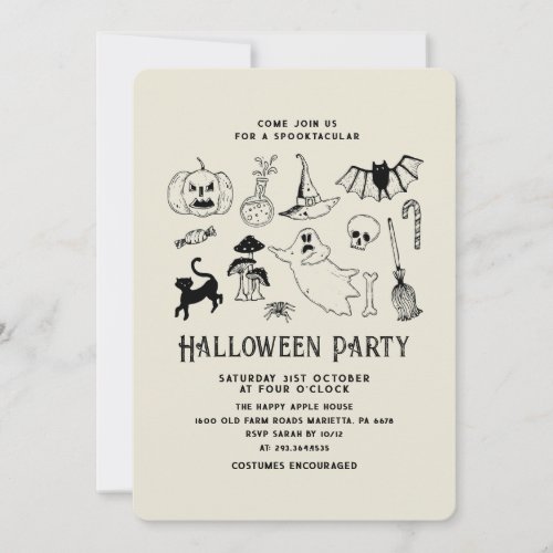 Halloween Party Ghost Black Cat Bat Invitation