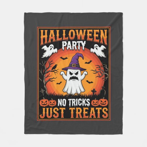Halloween Party Ghost No Tricks Just Treats Fleece Blanket