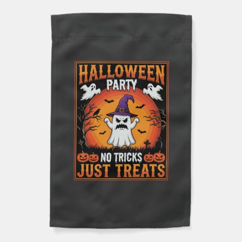 Halloween Party Ghost No Tricks Just Treats Garden Flag