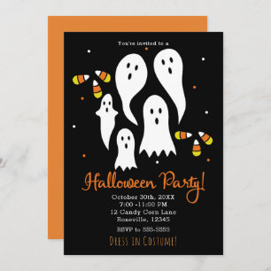 Halloween Party Ghosts & Candy Corn Black Orange Invitation