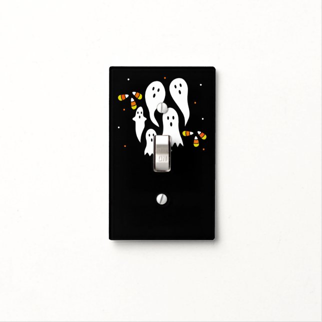 Halloween Party Ghosts & Candy Corn Black Orange Light Switch Cover (In Situ)