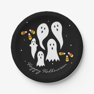 Halloween Party Ghosts & Candy Corn Black Orange Paper Plates