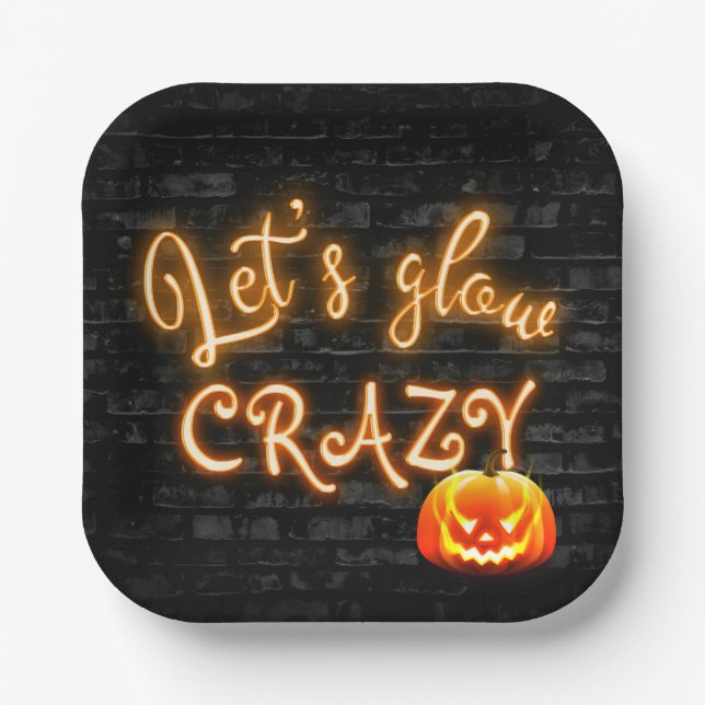 Halloween Party Glow Sign with Jack-o-lantern Paper Plates (Front)