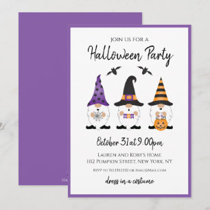 Halloween Party Gnomes Purple Orange Invitation
