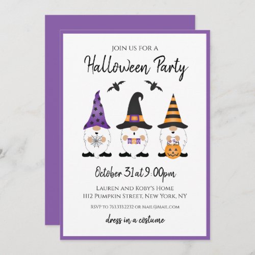 Halloween Party Gnomes Purple Orange Invitation