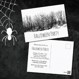 Halloween Party Gothic Black White  Invitation Postcard