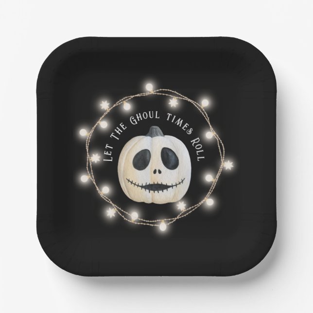 Halloween Party Gothic Pumpkin Face Black Paper Plates (Front)