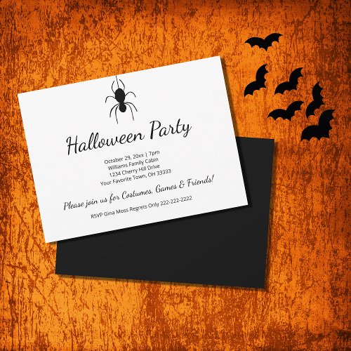 Halloween Party Gothic Spider Black White Invitation