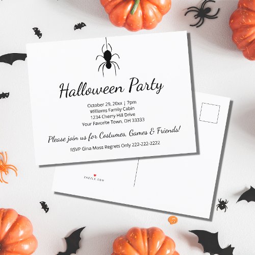 Halloween Party Gothic Spider Black White Invitation Postcard