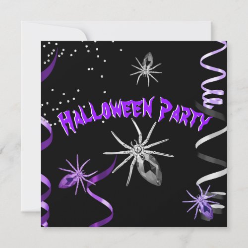 Halloween Party Gothic Spider Purple Black Invitation