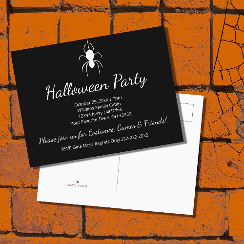 Halloween Party Gothic White Spider Black Invitation Postcard