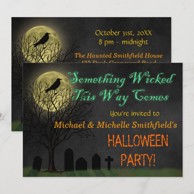 Halloween Party | Graveyard Crow and Moon Invitation (Front/Back)