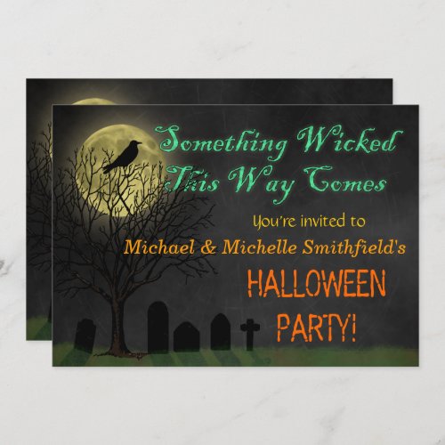 Halloween Party  Graveyard Crow and Moon Invitation