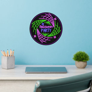 Halloween Party Green Mauve Cobwebs Sign on 12" sq Wall Decal