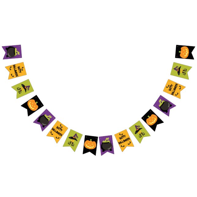 Halloween Party Green Purple Yellow Black Witch Bunting Flags (All)