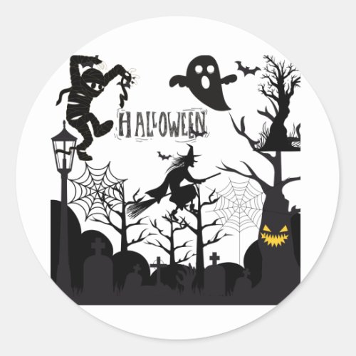 HALLOWEEN PARTY HALLOWEEN SCENE CLASSIC ROUND STICKER