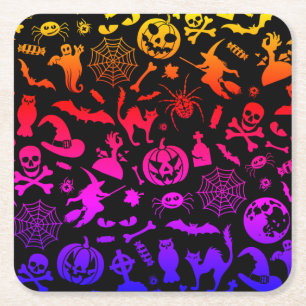 Halloween Party Happy Halloween neon spooky scary  Square Paper Coaster