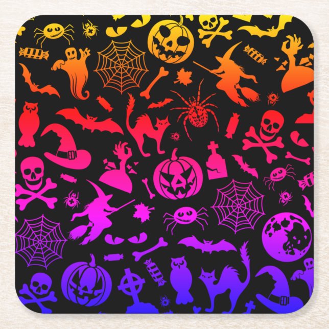 Halloween Party Happy Halloween neon spooky scary  Square Paper Coaster (Front)