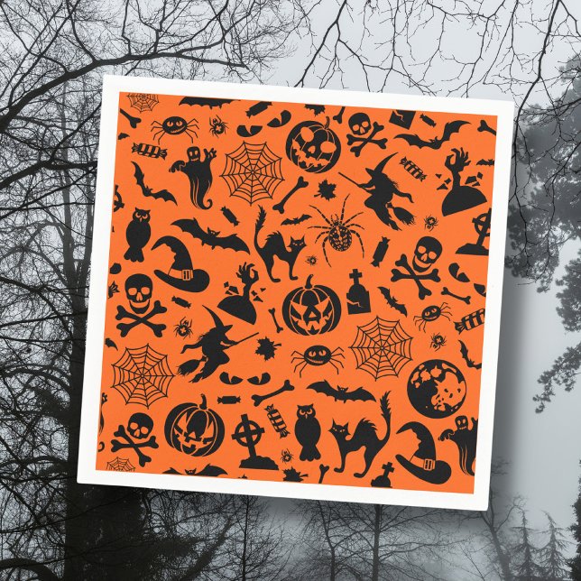 Halloween Party Happy Halloween orange black fun Napkins (Creator Uploaded)