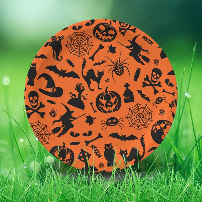 Halloween Party Happy Halloween orange black fun Paper Plates (Creator Uploaded)