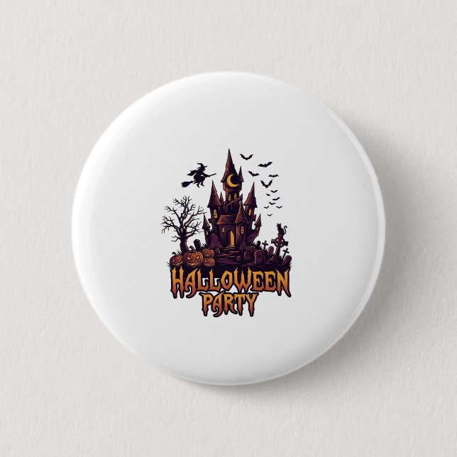Halloween Party Haunted Castle Pumpkins Bats Button (Front)