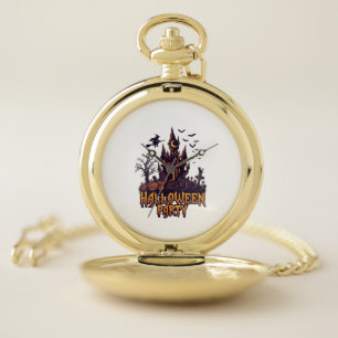 Halloween Party Haunted Castle Pumpkins Bats Pocket Watch