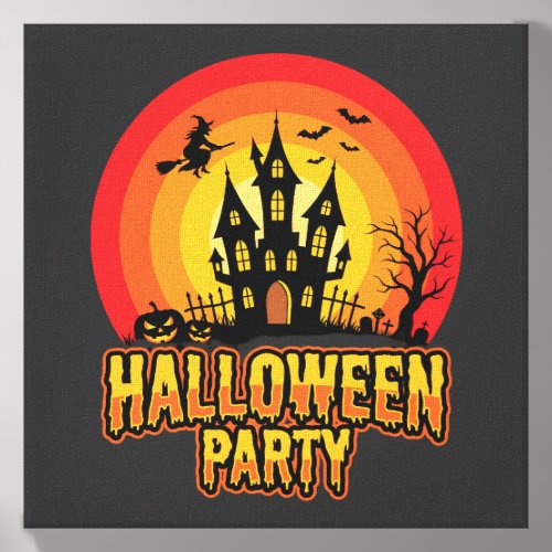 Halloween Party Haunted Castle Retro Vector Canvas Photo Tile
