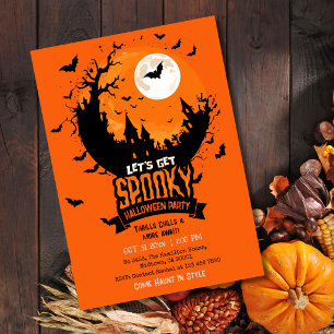 Halloween Party Haunted Castle Spooky Bat Moon Invitation