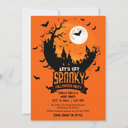 Halloween Party Haunted Castle Spooky Bat Moon Invitation