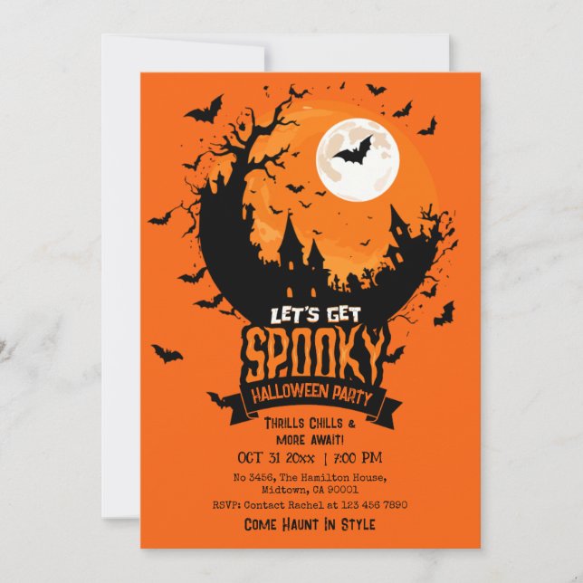 Halloween Party Haunted Castle Spooky Bat Moon Invitation (Front)
