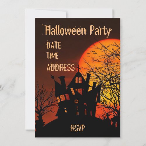 Halloween party Haunted house black and orange Invitation
