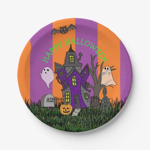 Halloween party Haunted House Black Cat and Ghost Paper Plates