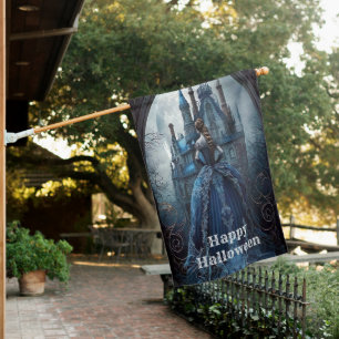Halloween Party Haunted House Blue Night Scary Flag
