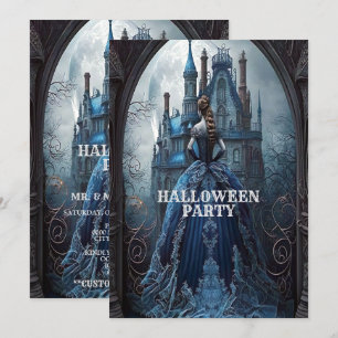 Halloween Party Haunted House Blue Night Scary Invitation