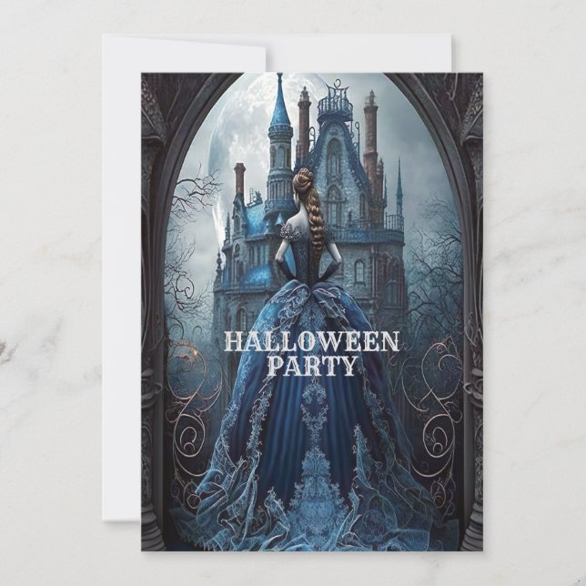 Halloween Party Haunted House Blue Night Scary Invitation (Front)