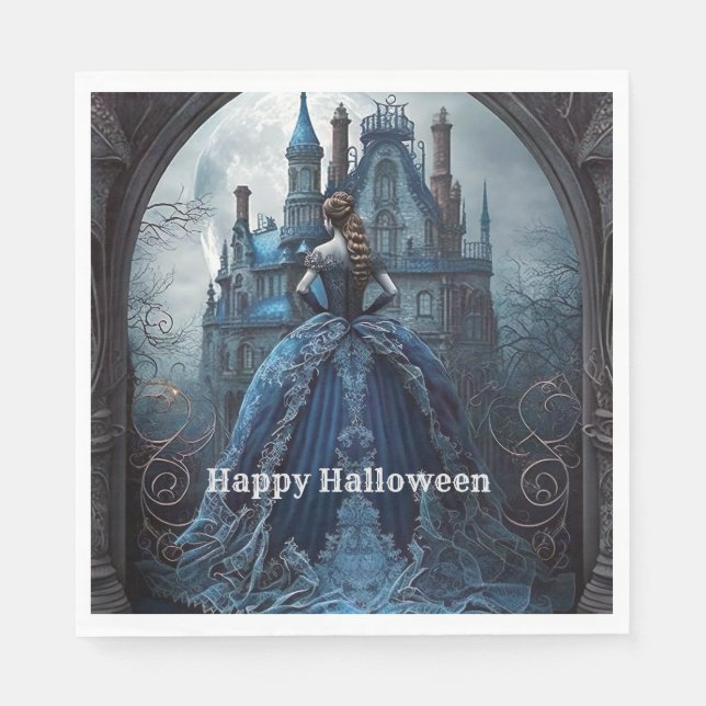 Halloween Party Haunted House Blue Night Scary Napkins (Front)