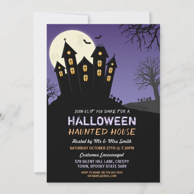 Halloween Party Haunted House Horror Moon Invite (Front)