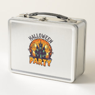 Halloween Party Haunted House Pumpkin Bats_1 Metal Lunch Box