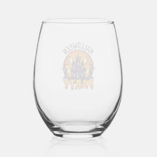 Halloween Party Haunted House Pumpkin Bats_1 Stemless Wine Glass