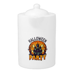 Halloween Party Haunted House Pumpkin Bats_1 Teapot