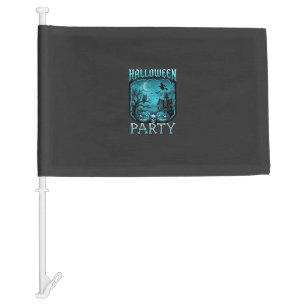 Halloween Party Haunted House Pumpkins Skull Witch Car Flag