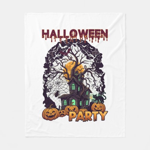 Halloween Party Haunted House Tree Pumpkins Black  Fleece Blanket