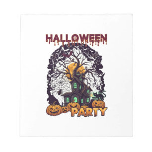 Halloween Party Haunted House Tree Pumpkins Black Notepad