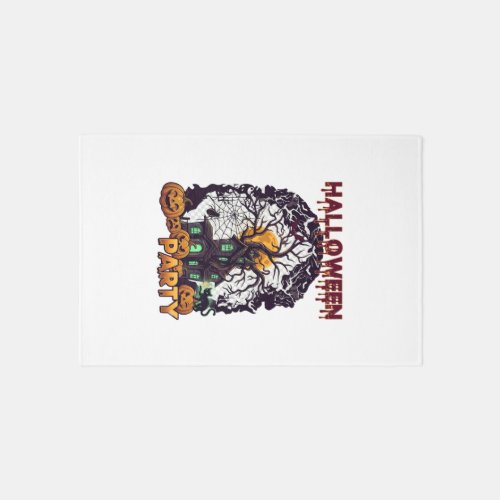 Halloween Party Haunted House Tree Pumpkins Black  Rug