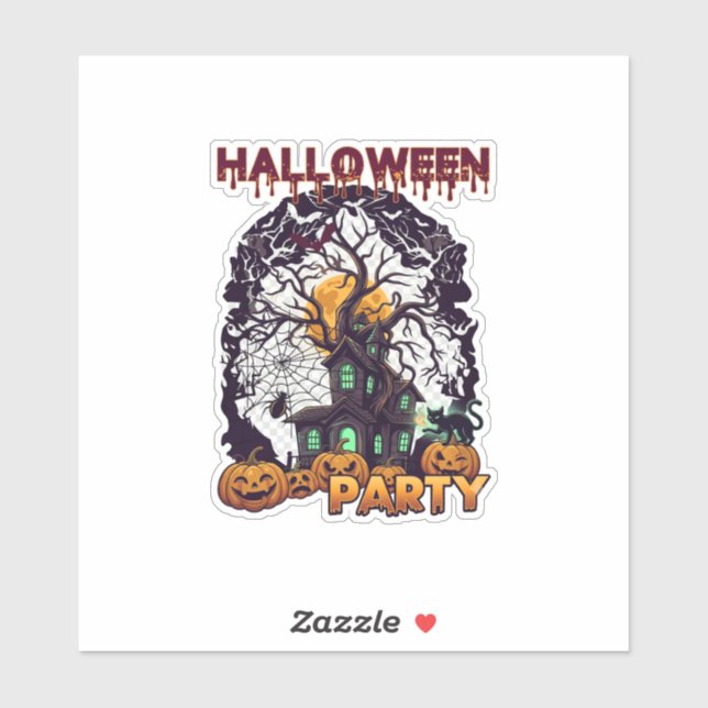 Halloween Party Haunted House Tree Pumpkins Black  Sticker (Sheet)